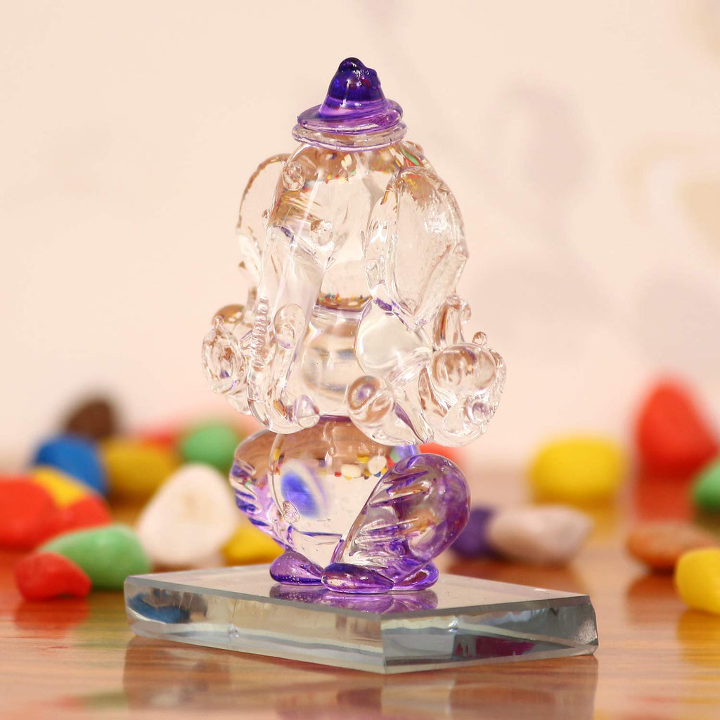 Ecraftindia Purple and Transparent Double Sided Crystal Car Ganesha Showpiece