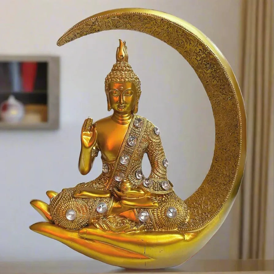 Alila Sitting Meditating Buddha Statue Idol for Home Living Room Decor Golden 9 Inches
