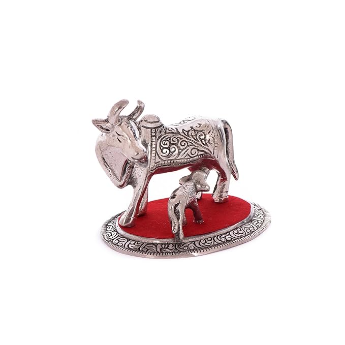 Ecraftindia White Metal Cow and Calf