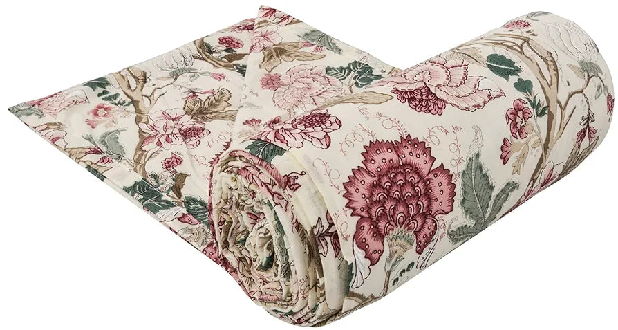 Trance Home Linen 100% Cotton Reversible Dohar Single Bed Size Jaipuri Printed Artisan Block Design Blanket 56"X88" Colour Malhaar Red