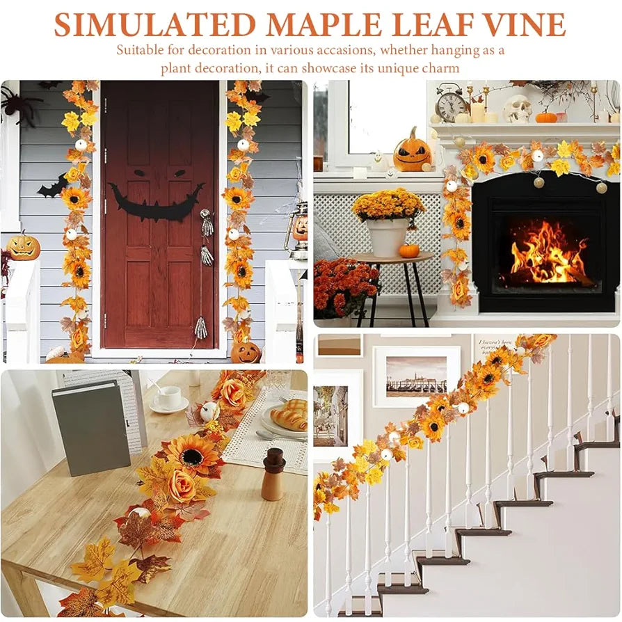 Autumn Maples Leaf Pumpkin Garland with Berries 2M/6.5FT