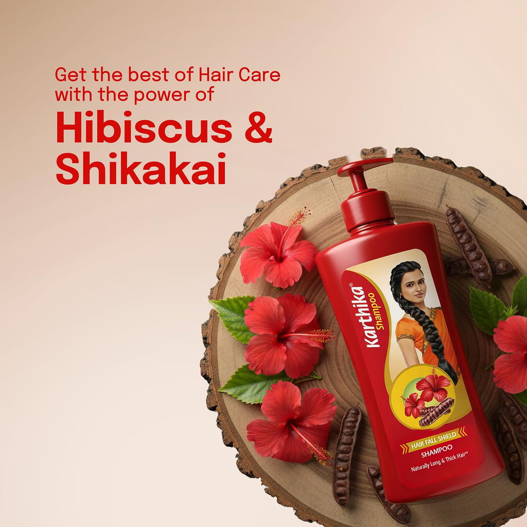 Karthika Hairfall Shield Shampoo with Shikakai & Hibiscus | Herbal Anti-Hairfall Shampoo for Strong & Healthy Hair | Natural Care for Men & Women | 650ml