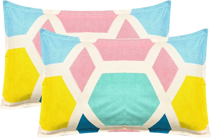 The Home Style Cotton Feel Glace Cotton Elastic Fitted Printed Queen Size Double Bed Bedsheet with 2 Pillow Cover Upto 350 tc Pastel Palette