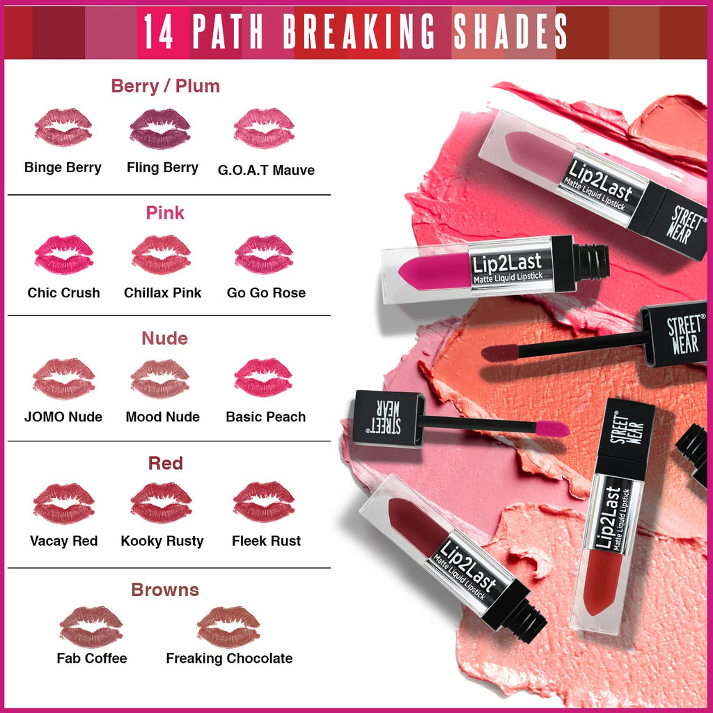 STREET WEAR Lip2Last Matte Liquid Lipstick -Fleek Rust (Red) - 5 ml - Transferproof, Smudgeproof, Mask Friendly, Non-Drying Formula, Enriched With Vitamin E - Lasts AM To PM!