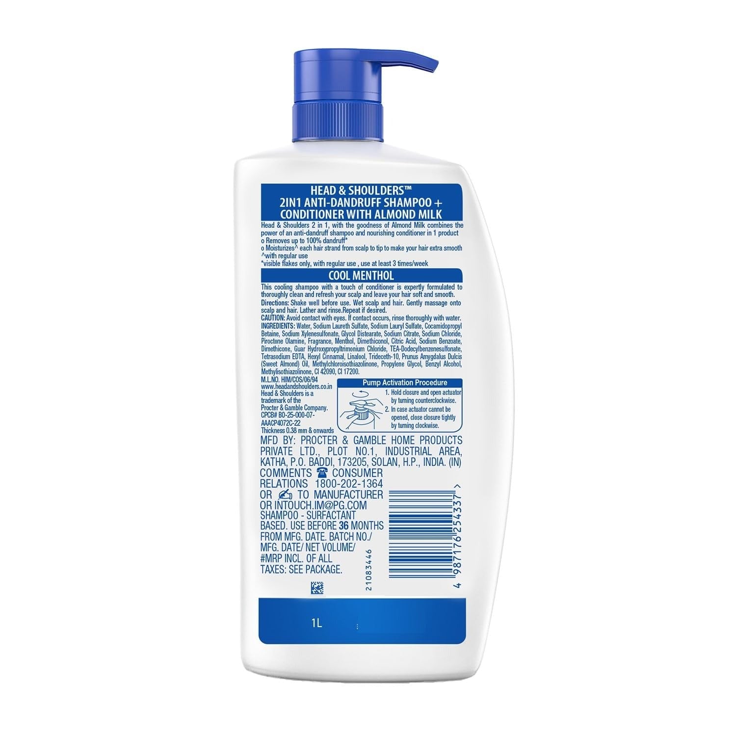 Head & Shoulders 2-in-1 Cool Menthol Anti Dandruff Shampoo + Conditioner - 1 Litre