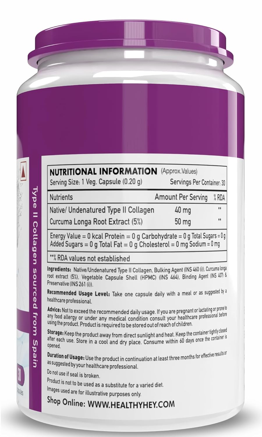 HealthyHey Nutrition NTC II Type 2 Collagen, Supports Cartilage and Joints, Pack of 30 Capsules