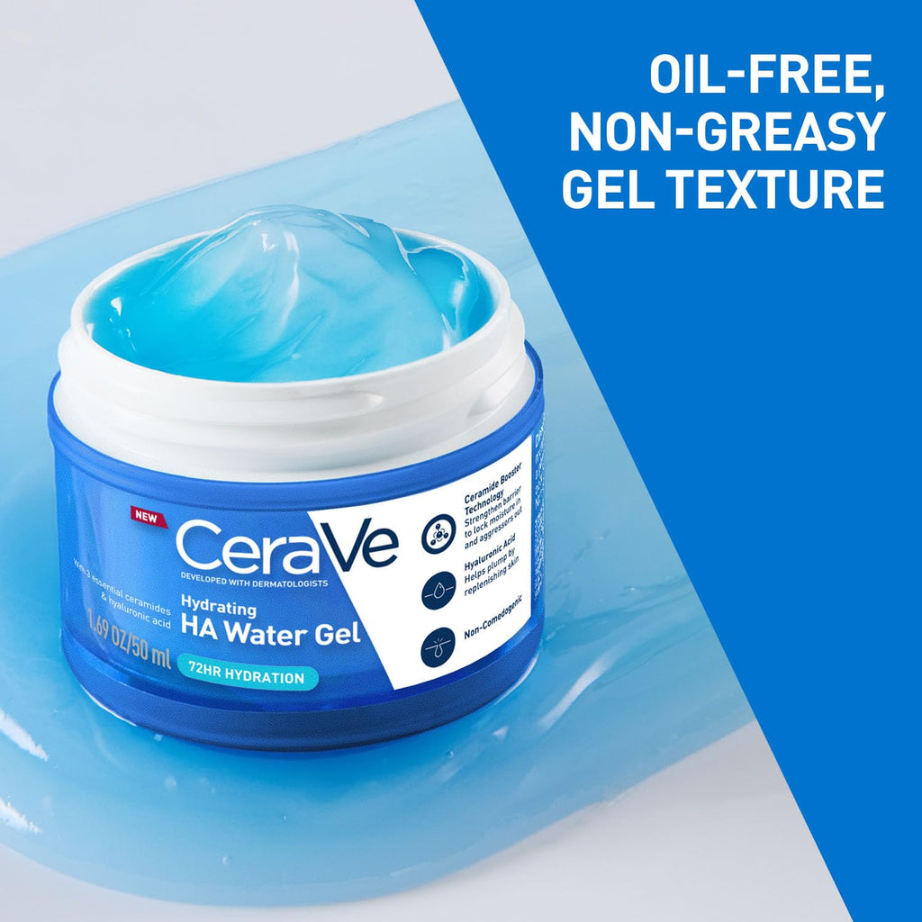 CeraVe HA Water Gel with Hyaluronic Acid, Ceramides & Niacinamide for Plumpy hydration|Oil-free gel moisturizer| 3 sec fast absorption| Dermat recommended for Women & Men| 50 ml