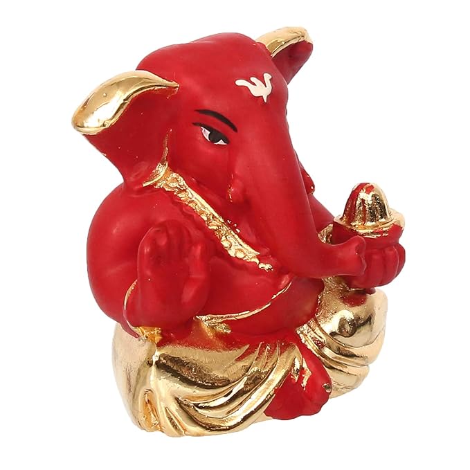 Ecraftindia Gold Plated Red Appu Ganesha Decorative Showpiece