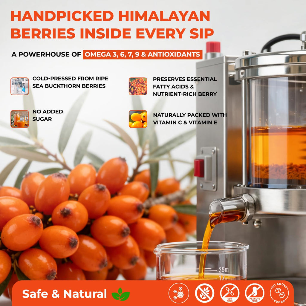 The Body Reserve Himalayan Sea Buckthorn Juice 500ml | Cold Pressed Seabuckthorn Berry Pulp Concentrate | Natural Vitamin C | Omega 3-6-7-9 | Antioxidant-Rich Gut Health Juice for Skin Glow, Heart & Immunity Support