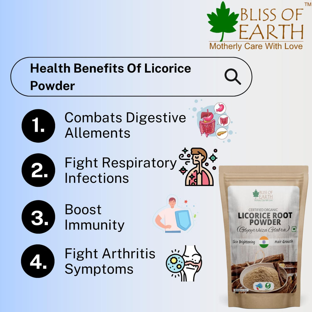 Bliss of Earth Organic Licorice Root Powder For Eating Mulethi Powder For Digestion Skin Whitening Hair & face 453 gm