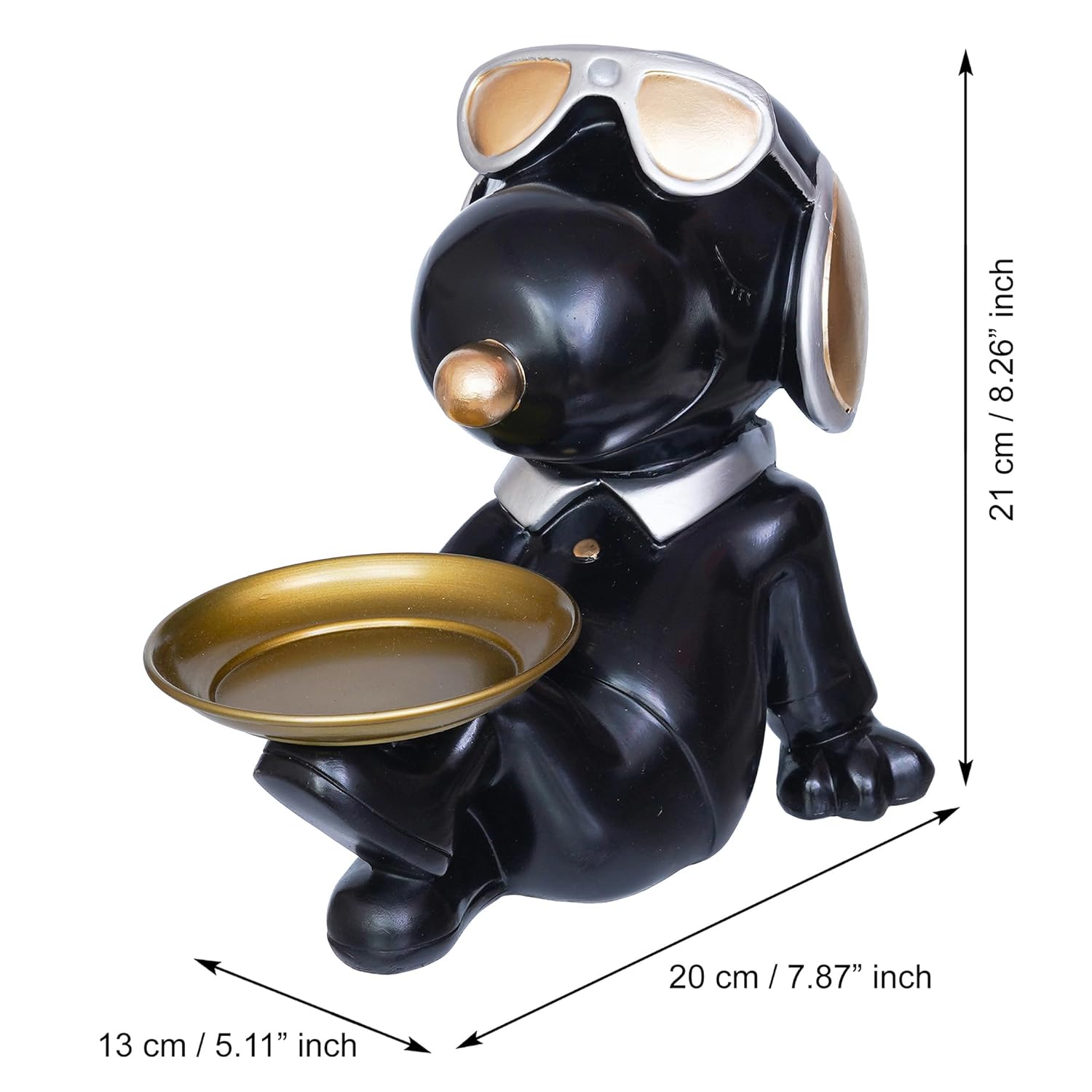 Ecraftindia Cute Balck Bull Dog Statue Sitting With Glasses and Headset Playing Whistle Decorative Animal Figurine