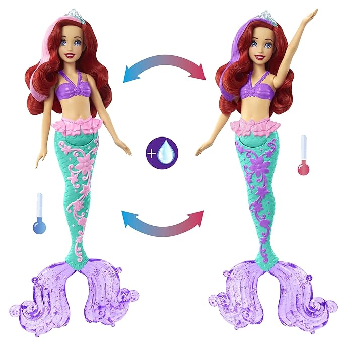 Mattel Disney Princess Toys Ariel Mermaid Doll with Color-Change Hair and Tail Color Splash