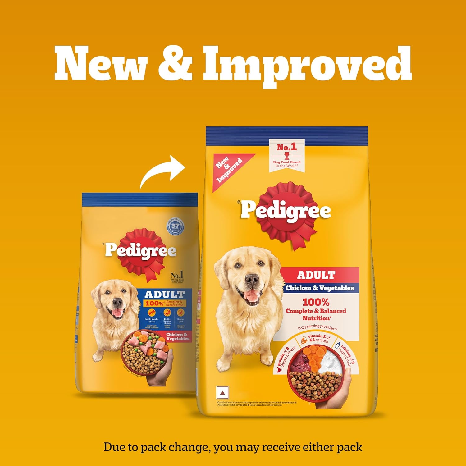 Pedigree Adult Dry Dog Food, Chicken & Vegetables, 1 kg, Contains 37 Essential Nutrients, 100% Complete & Balanced Food for Adult Dogs
