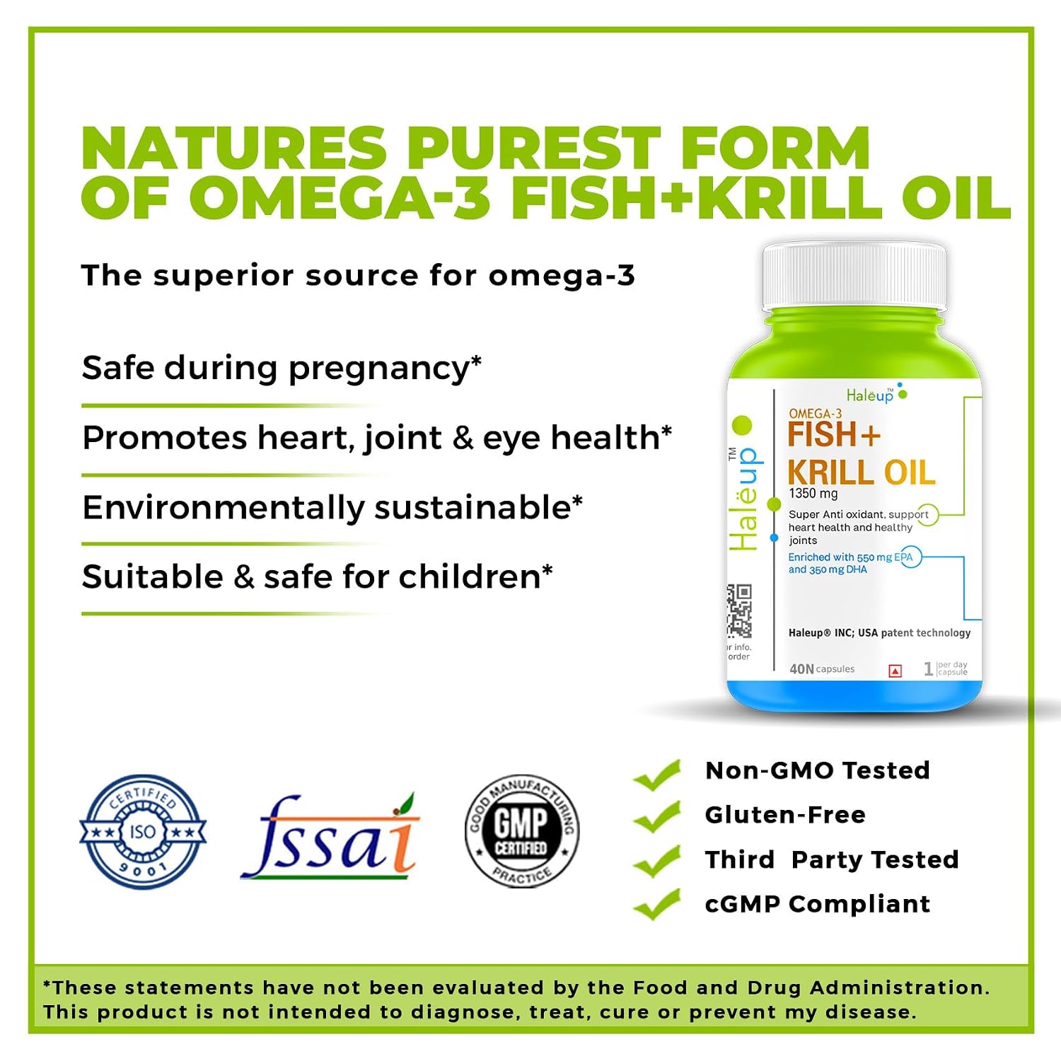 Haleup Fish Oil Softgel Capsules 1350 mg || Researched in USA || Healthy Heart || Brain|| Immunity(Pack of 1 (40 capsules))