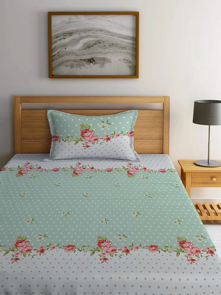 Starnstyle Premium 160 TC Ezyption Cotton Bedsheet for Single Bed with 1 Pillow Covers Oat