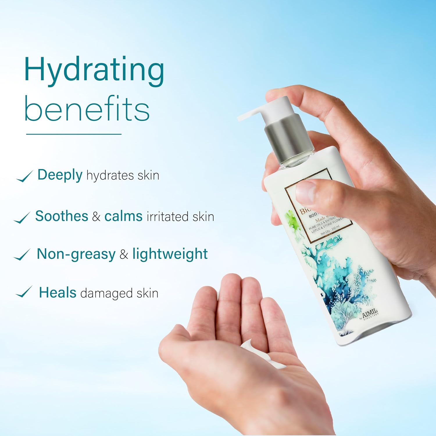 Ayouthveda Bio Marine Body Lotion with Lotus & Stone Flower, Deeply Hydrating, Non-Greasy Formula, Natural & Ayurvedic, 250ml