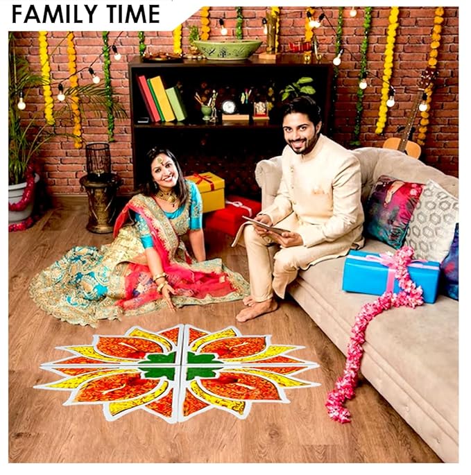 Solobolo Diy Rangoli Mats for Pooja Decoration | 4 Pieces Lotus Flower Rangoli Stencils for Door Entrance Home Decor