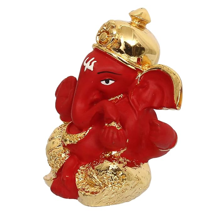 Ecraftindia Gold Plated Red Dhoti Ganesha Decorative Showpiece for Home/ Temple/ Office/ Car Dashboard