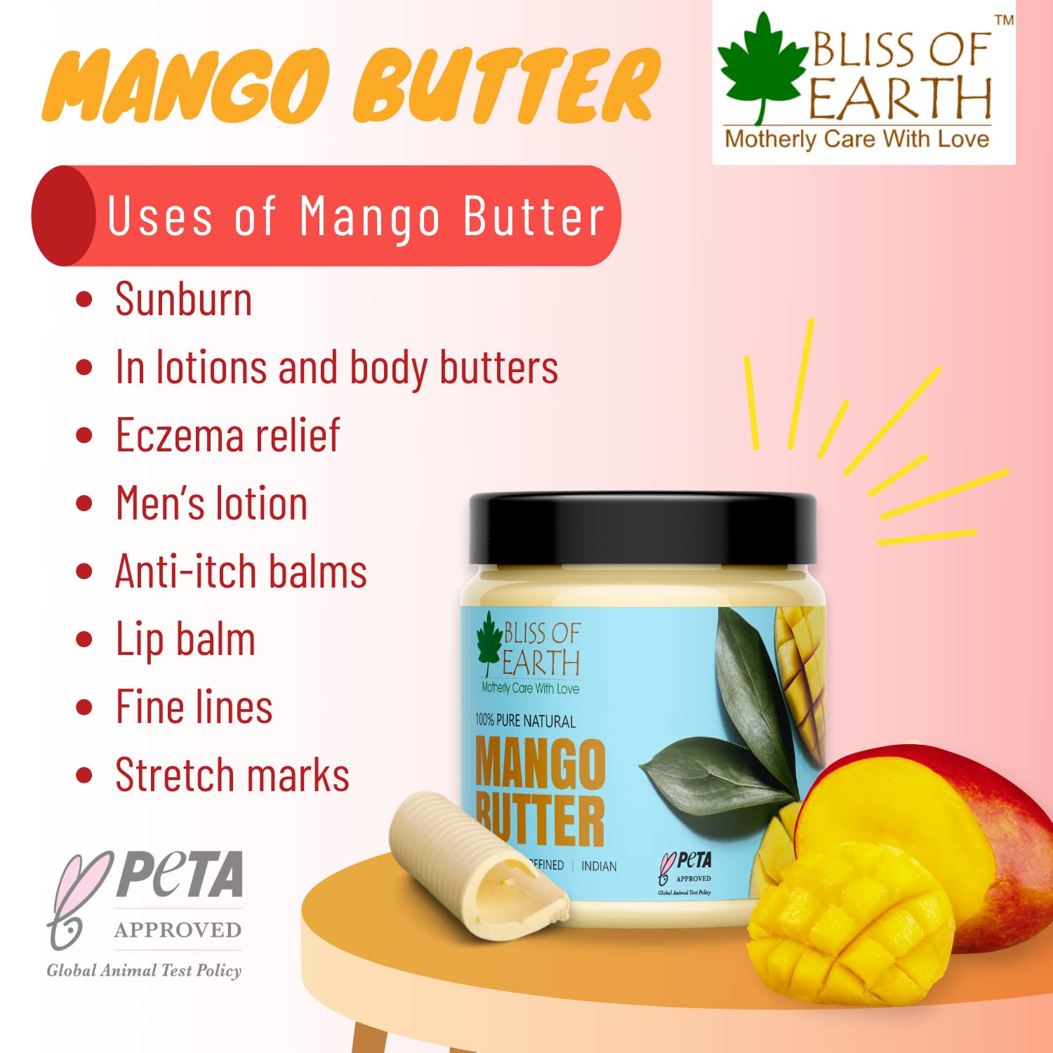 Bliss of Earth Deodorised Indian Mango Butter For Face Skin Hair & DIY 100GM Pack of 1