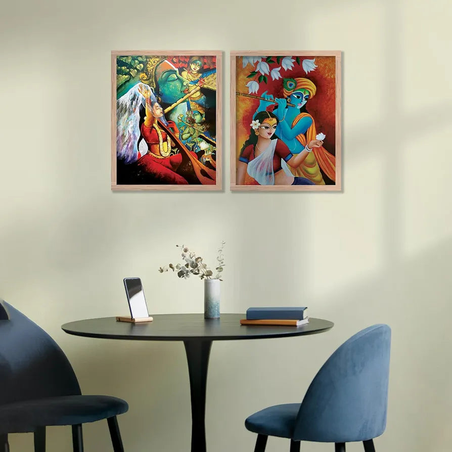Kotart Radha Krishna Digital Painting with Frame for Home Decoration Pack of 2 Design05