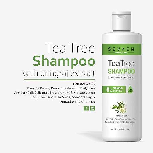 Sevaen Tea Tree Shampoo Bhringraj Extract No Parabens - 250 ml Each (Pack of 2)