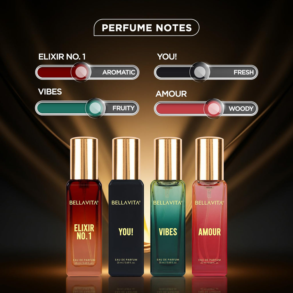 BELLAVITA All Star | Long Lasting Perfume Gift Set for Man | EDP 4x20ml | Vanilla, Bergamot, Moss & Musk | Woody, Fresh, Fruity Premium Fragrance for Men