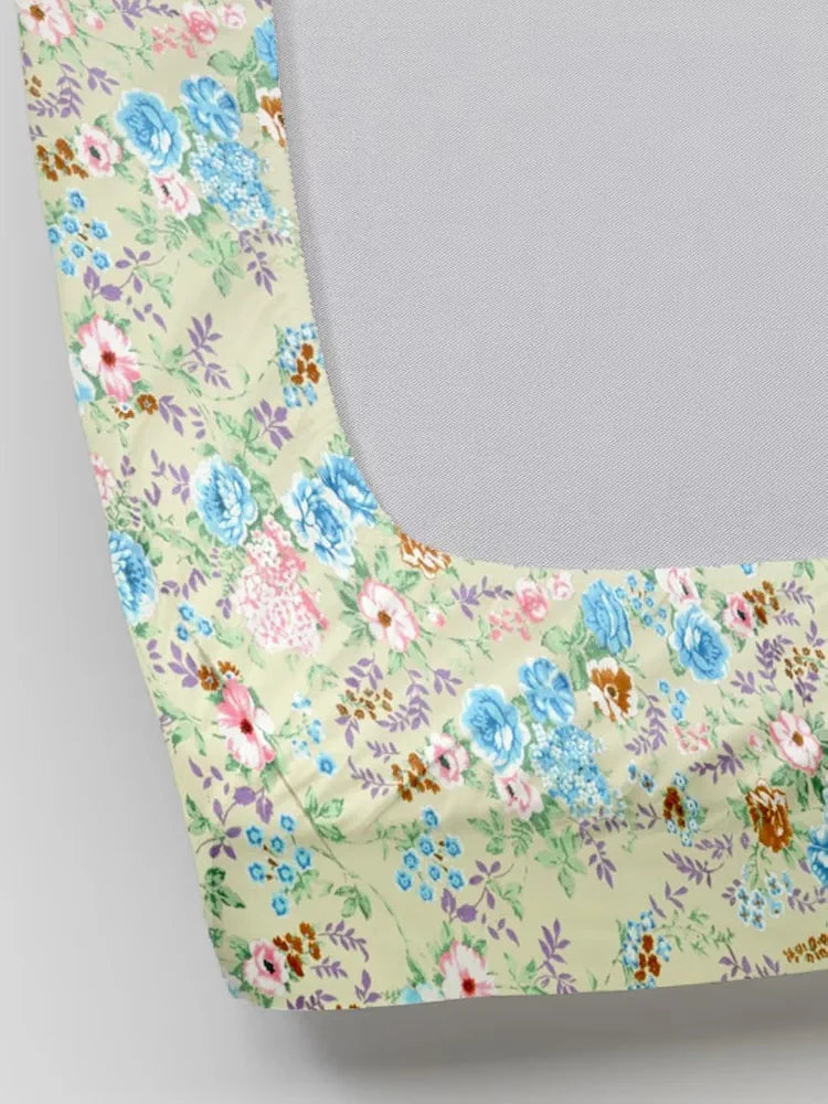 Trance Home Linen 180TC 100% Cotton 78"x72" Standard King Size Elastic Fitted Bedsheet Printed King Bed Size with 2 Pillow Covers Colour Green Vintage Woods