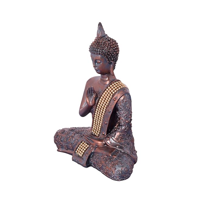 Ecraftindia Handcrafted Meditating Lord Buddha Polyresin Idol | Brown