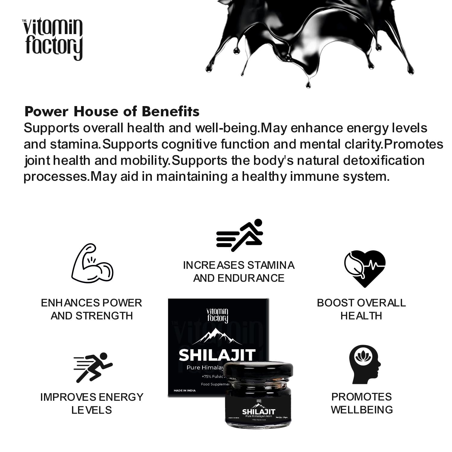 The Vitamin Factory Premium Himalayan Shilajit Resin +75% Fulvic Acid Natural Energy Booster 25g