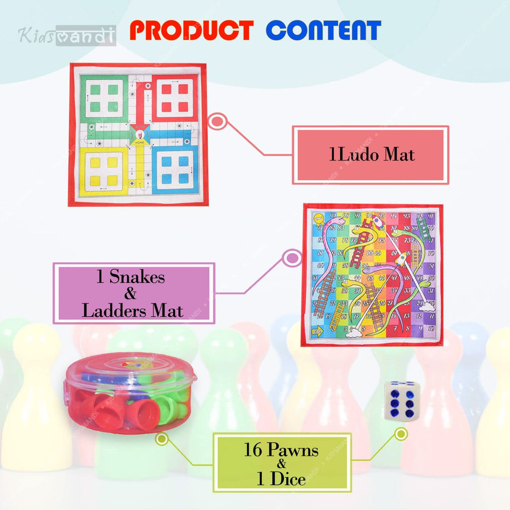Kids Mandi Ludo Board Game Snake and Ladder Mat Game 2 in 1