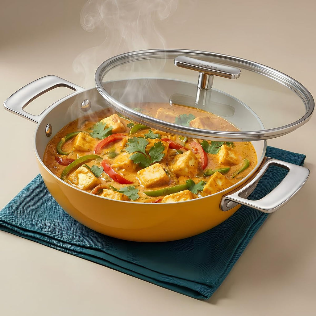 Ember Kadai 24cm with Glass Lid Soft-Touch Handle Ceramic Non-Stick