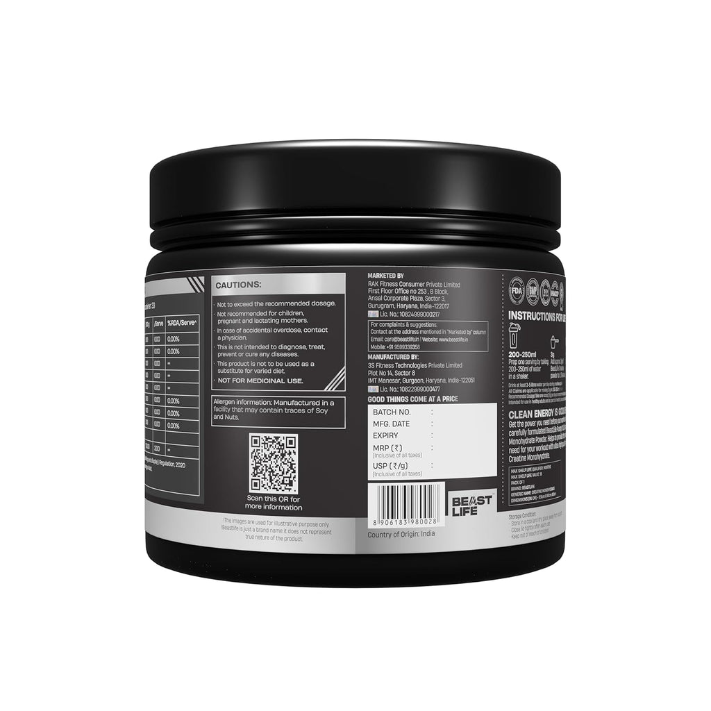 BeastLife Micronised Creatine Monohydrate with Free Shaker | 100g | 33 Servings | Unflavoured | NABL Lab Tested | Rapid Absorption for Muscle Strength & Athletic Performance | Super Micronised Creatine Powder