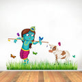 Rawpockets Decals Lord Krishna Cow Grass Butterfly Story Extra Large Size  Wall Sticker