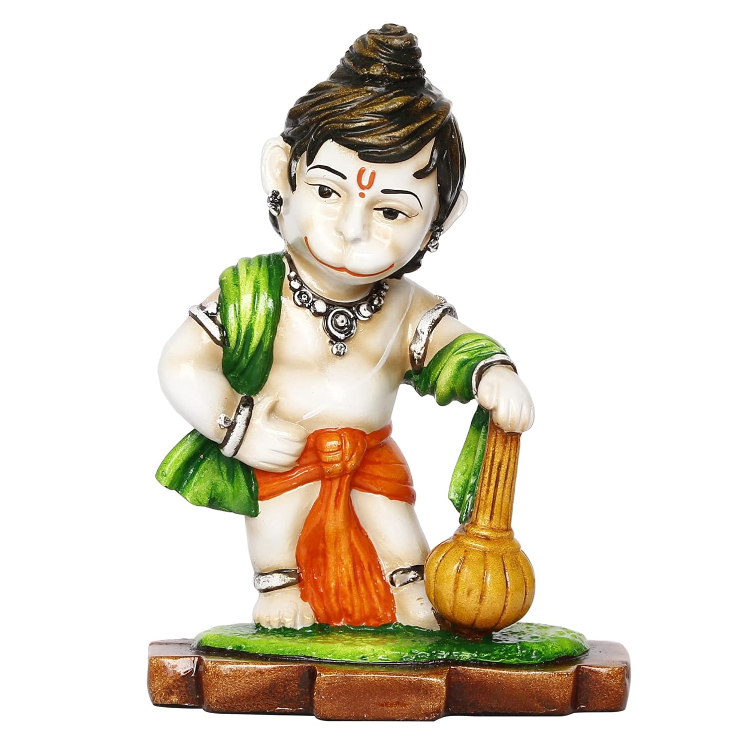 Ecraftindia Colorful Polyresin Standing Lord Hanuman Statue With Mace | Auspicious Religious God Idol