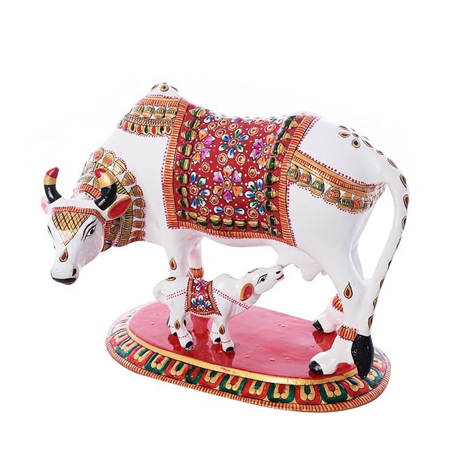 Ecraftindia Meenakari Metal Cow and Calf Figurine