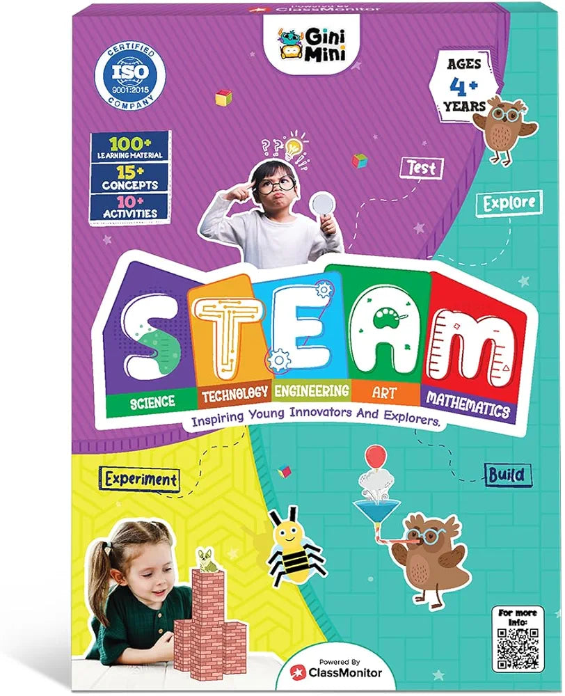 GiniMini STEAM Kit - 15+ Concepts, 10+ Activities, 100+ Materials - Science, Technology, Engineering, Art, Math Learning for Kids 4 5 6 Years