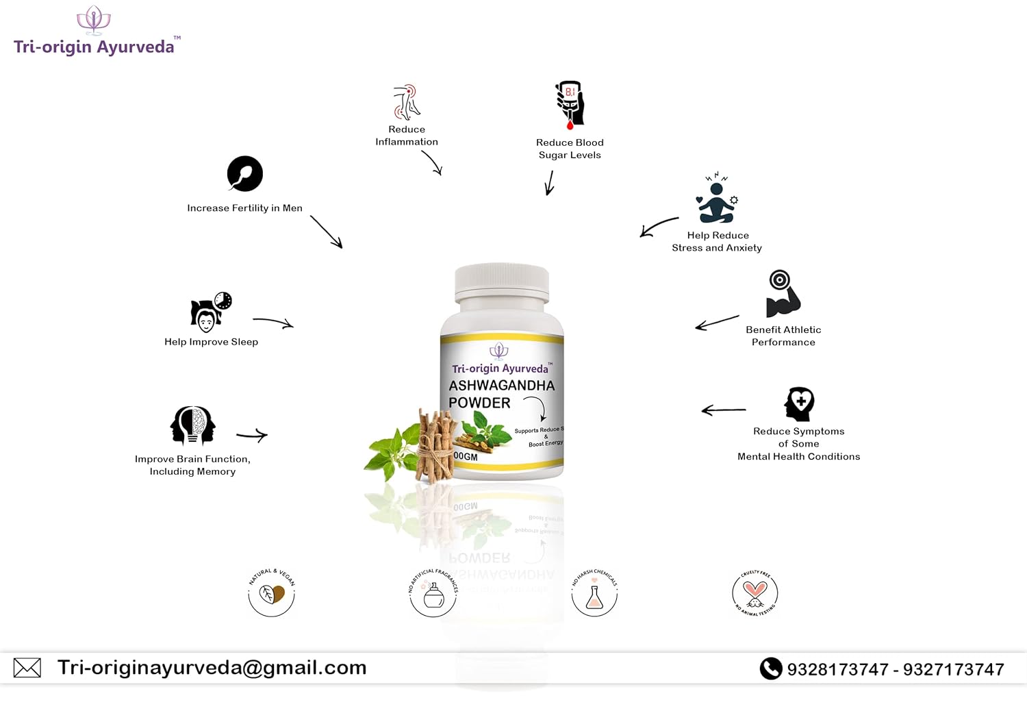 Tri-Origin Ayurveda Ashwagandha Powder - 100 gms