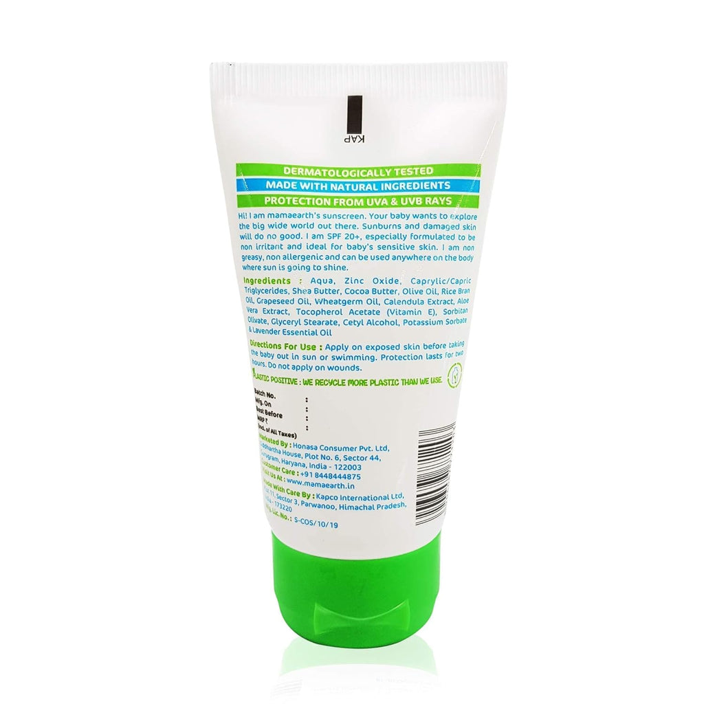 Mamaearth Mineral Based Sunscreen - 50 g | Infused With Calendula & Zinc Oxide | Protects Against Uv Rays With Spf 20, Deeply Nourishes & Soothes Skin, Sensitive