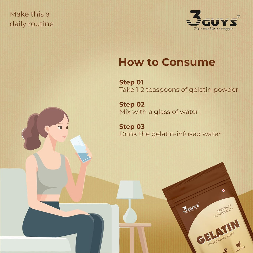 3 GUYS Edible Gelatin Powder 200g for Food & Cosmetic Use | Natural Joint Pain Reliever & Digestion Support | Unflavoured Base for DIY Peel-Off Face Masks & Hair Removal | Gluten-Free, Halal & Non-GMO