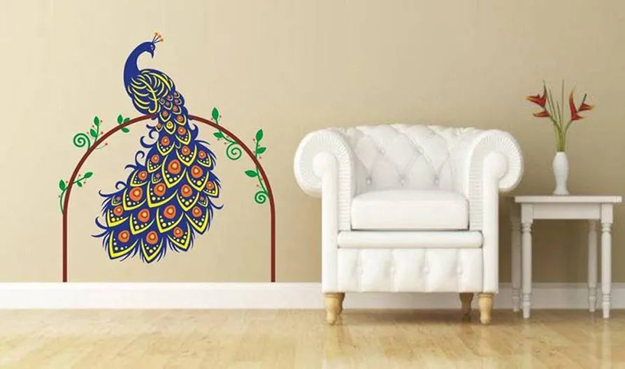 Decals Design Peacock Bird On Branch Wall Sticker Multicolour