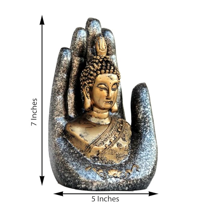 Ecraftindia Golden, Silver & Black Resin Handcrafted Palm Buddha Statue