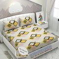 Decomizer Cotton Feel Elastic Fitted Printed King Size Double Bed Bedsheet With 2 Pillow Covers Beige Green Squares Colour