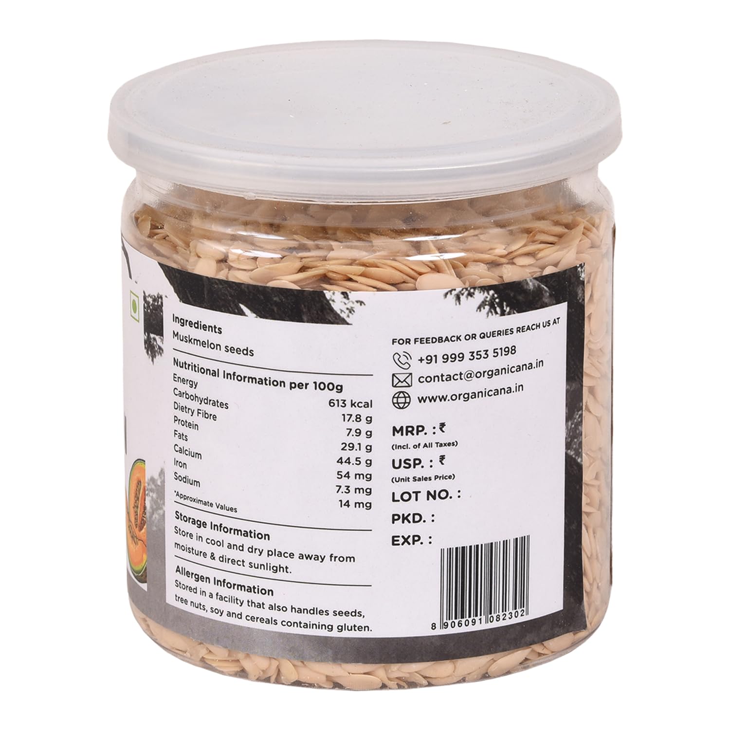 Organicana Natural Muskmelon Seeds (Pack of 1) | Kharbooj Magaj | Kharbhuja Beej for Eating | High in Protein, Potassium, Magnesium & Iron | Immunity Booster Superfood | Healthy Snack, Topping and Cooking Use