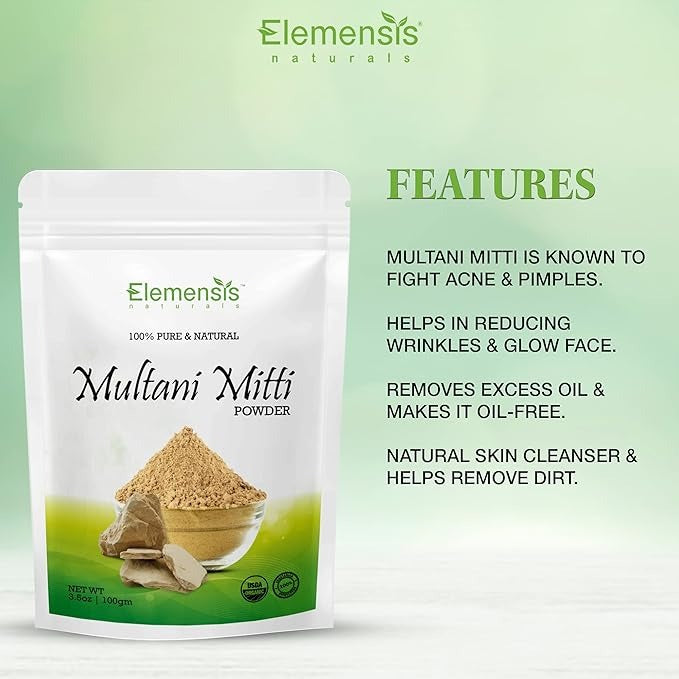 Elemensis Naturals Pure & Natural Herbal Multani Mitti for Face - 100 gms