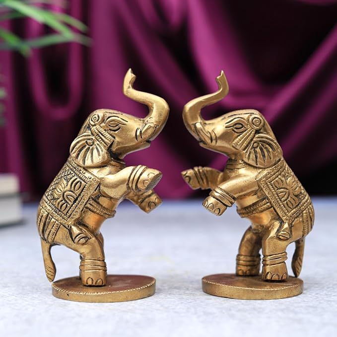 The Advitya Brass Elephant Showpiece | Elephant Jumping Pair Idol | Home Decor Unique Gift