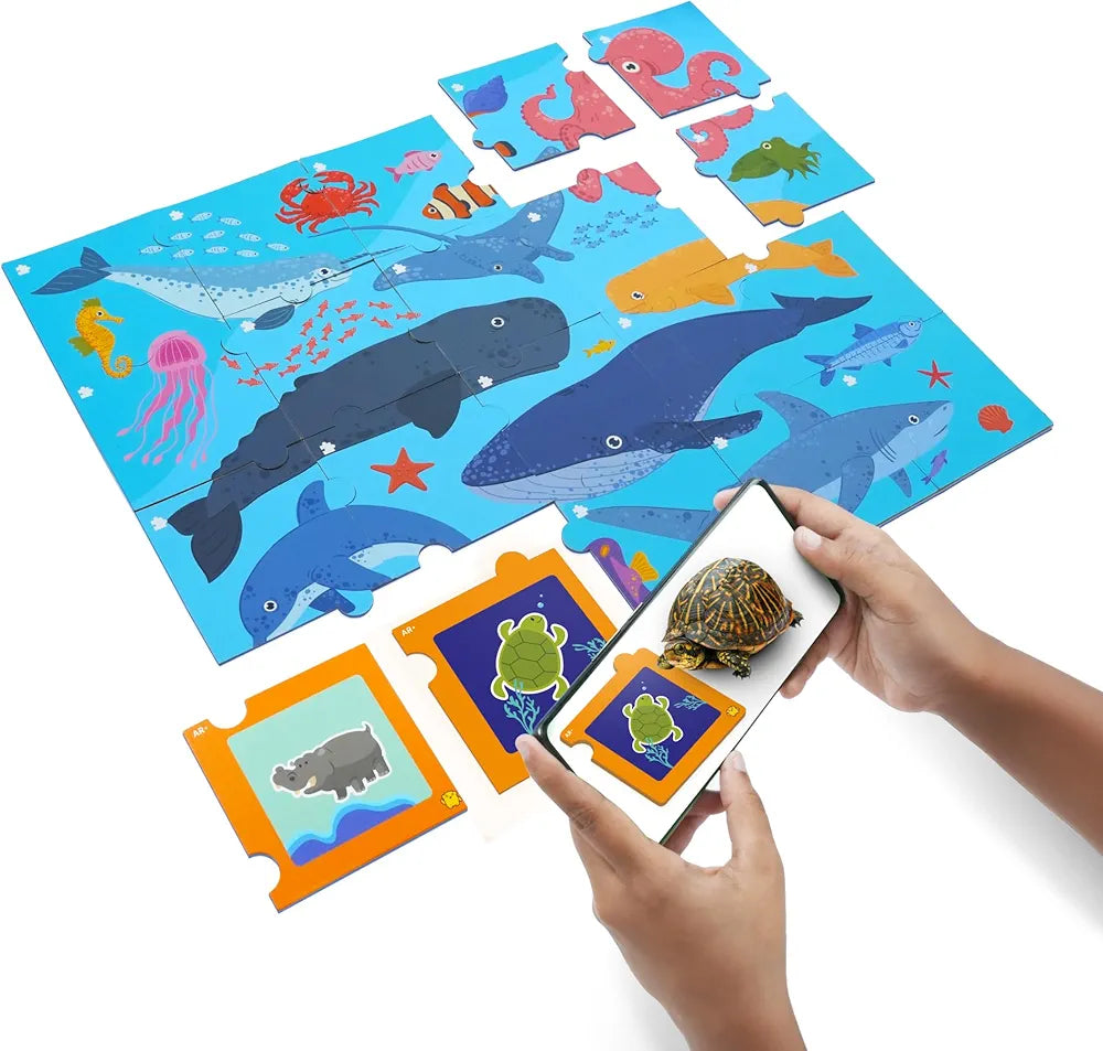 Playshifu 20 Underwater Animals Flashcards for Kids Boost Problem Solving Skills with 4D Educational Ar-Powered Stem Fun Learning, Interactive Game
