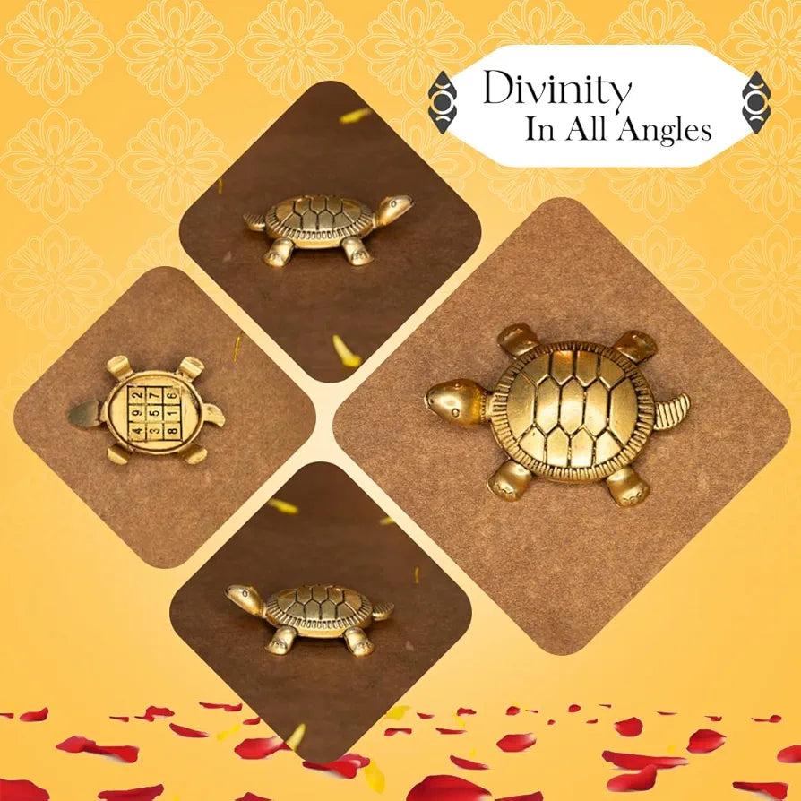 Ekhasa Pure Brass Feng Shui Tortoise for Good Luck Tortoise-Set of 2