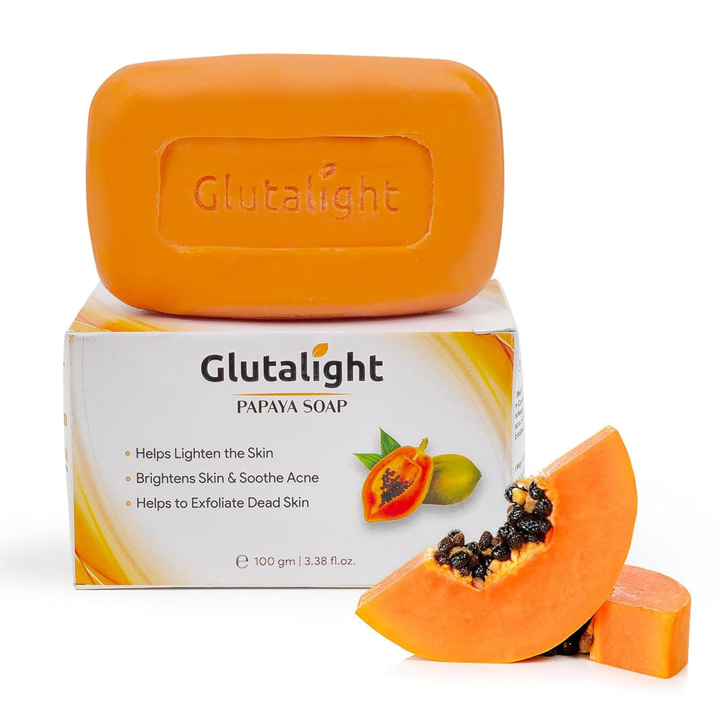 Glutalight Papaya Soap | Glutathione & Papaya Extract | Body Tan Removal Soap | Fades Pigmentation & Dark Spots | Exfoliate Dead Skin Cells | Bathing Soap for Face & Body | Soap For Bath - Pack of 1
