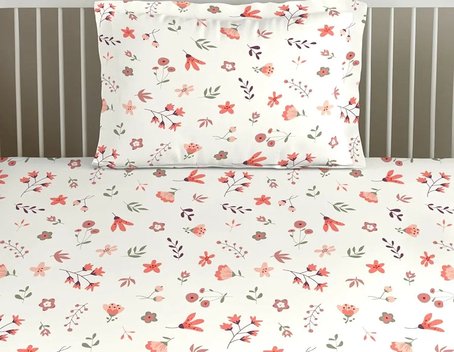 Trance Home Linen 180Tc Cotton 78"X36" Single Size Elastic Fitted Bedsheet Printed With 1 Pillow Cover 200 Tc Colour Soloce Peach