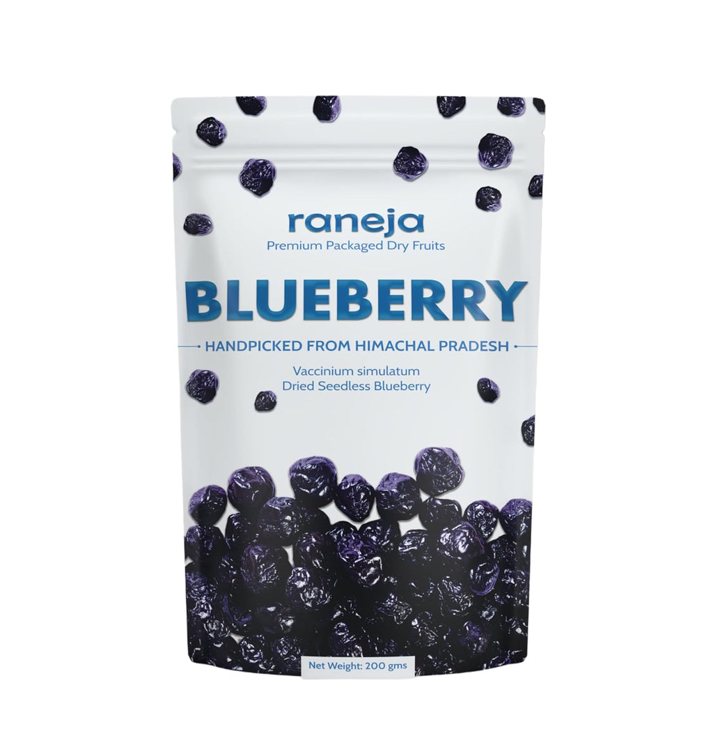 RANEJA 100% Natural Premium Blueberries Without added Sugar | Dried Seedless Blueberries | Dry Fruits | Healthy & Tasty Whole & Dried Blueberry | Rich In Calcium And Vitamin K | Non-GMO(200gm)